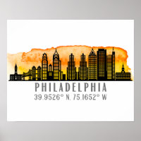 Philadelphia Sunset Skyline Map Coordinates 