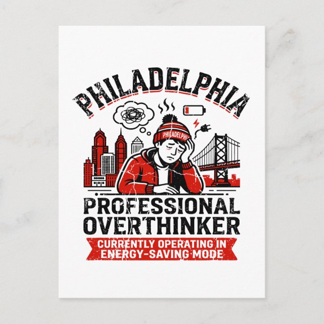 Philadelphia Tired Overthinker Energy Saving Mode Postcard (Front)