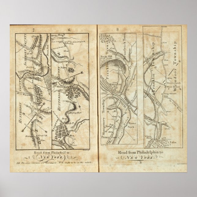 Philadelphia to New York Road Map 2 Poster (Front)