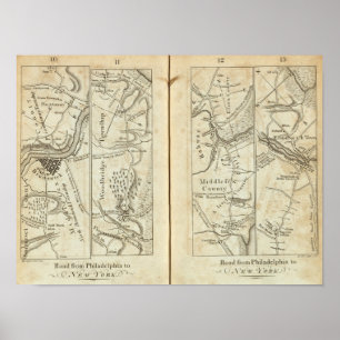 Philadelphia to New York Road Map 3 Poster