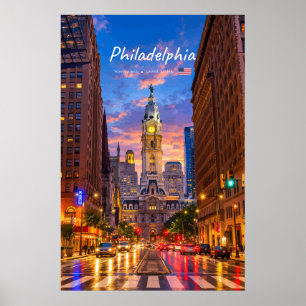 Philadelphia, USA - City Hall Twilight Skyline Poster