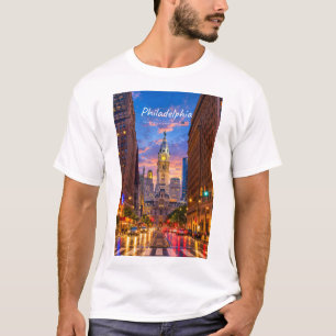 Philadelphia, USA - City Hall Twilight Skyline T-Shirt