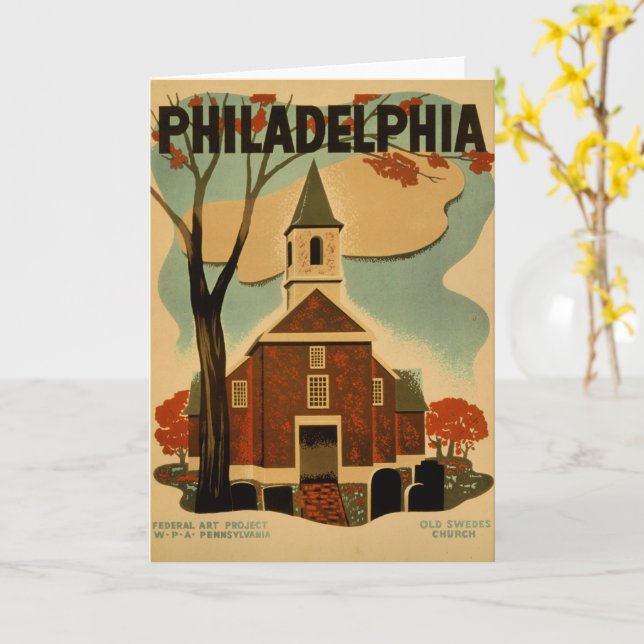 Philadelphia vintage Old Swedes Church, Card (Yellow Flower)