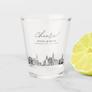 Philadelphia Wedding Favour Personalised Cheers Shot Glass