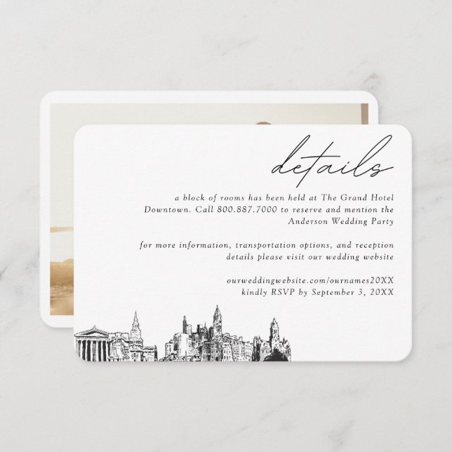 Philadelphia Wedding Hotel Room Block Details Enclosure Card (Front/Back)