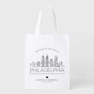 Philadelphia Wedding   Stylised Skyline Reusable Grocery Bag