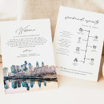 PHILADELPHIA Welcome Letter Timeline Wedding Card<br><div class="desc">This wedding welcome letter and timeline features a watercolor painting of the Philadelphia, Pennsylvania skyline. This timeline is the perfect addition to your tropical destination wedding welcome bags. Easily edit *most* wording on this timeline. Click 'click to customise further' in the personalisation section to open up the full editor. To...</div>