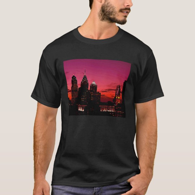 Philadelphia's Skyline Silhouette at Sunset T-Shirt (Front)