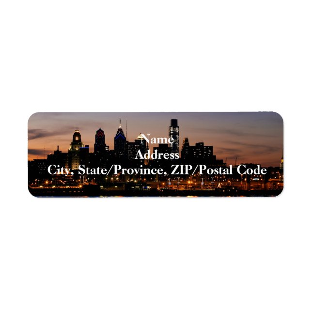 Phildadelphia Twilight Skyline Label Return Address Label (Front)