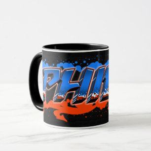 Philip Vorname Name Graffiti blue orange Tasse Mug