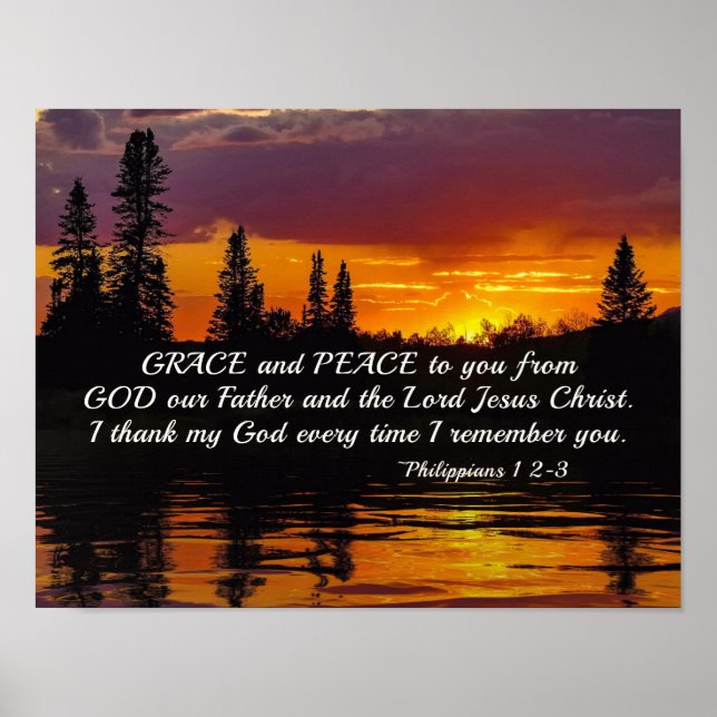 Philippians 1:2-3 Grace and Peace to You, Sunset Poster (Front)