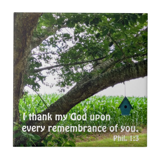 Philippians 1:3 I thank my God upon every  Ceramic Tile (Front)