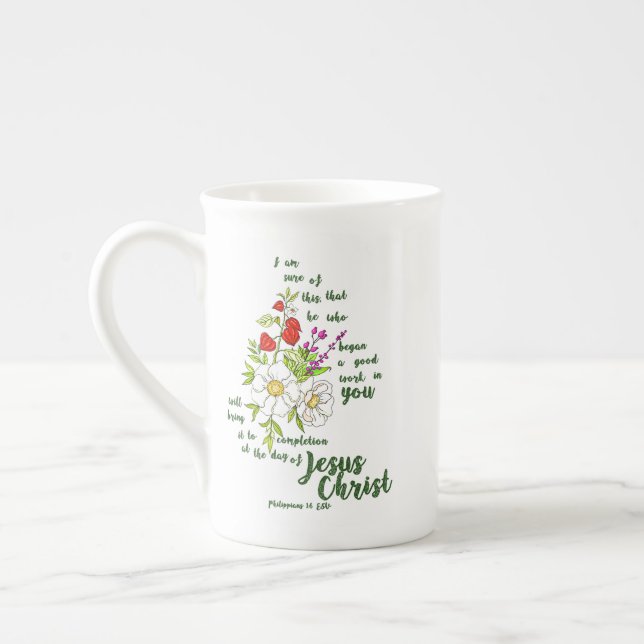 Philippians 1:6 bone china mug (Left)