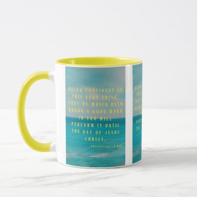 Philippians 1:6 KJV Bible Scripture Pic Two-Tone Mug (Left)