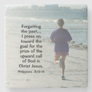 Philippians 3:13 Forgetting the Past, Bible Stone Coaster