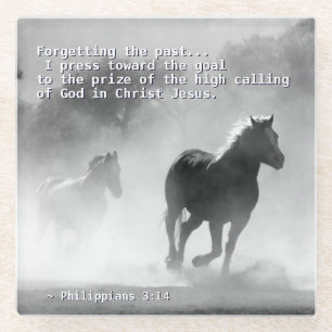 Philippians 3:14 I press towards the goal, Horses Glass Coaster