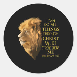 Philippians 413 Religious Lion Verses Christian Classic Round Sticker