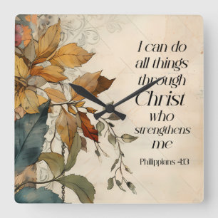 Philippians 4:13 All things through Christ Bible Square Wall Clock