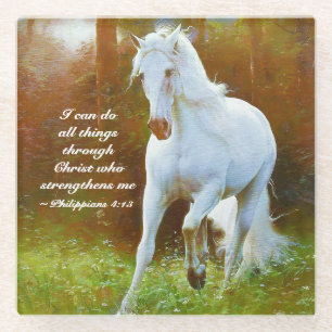 Philippians 4:13 All things through Christ, Horse Glass Coaster