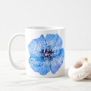 Philippians 4:13 Beautiful Blue Flower Design Coffee Mug
