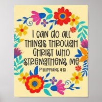 Philippians 4:13 Bible Scripture Folk Art Floral
