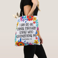 Philippians 4:13 Bible Scripture Folk Art Floral