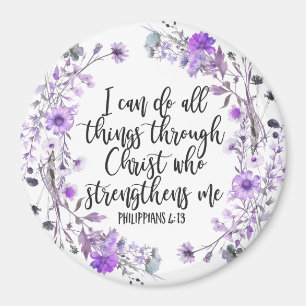 Philippians 4:13 Bible Scripture Purple Lavender Magnet