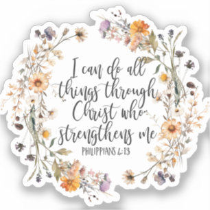 Philippians 4:13 Bible Scripture Verse Floral Boho
