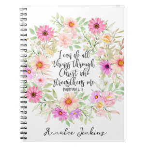 Philippians 4:13 Bible Scripture Verse Floral Notebook