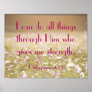 Philippians 4:13 Bible Verse Flower Field Photo Poster