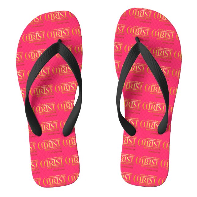 Philippians 4:13 Bible Verse KJV Quote Pink Unisex Thongs (Footbed)