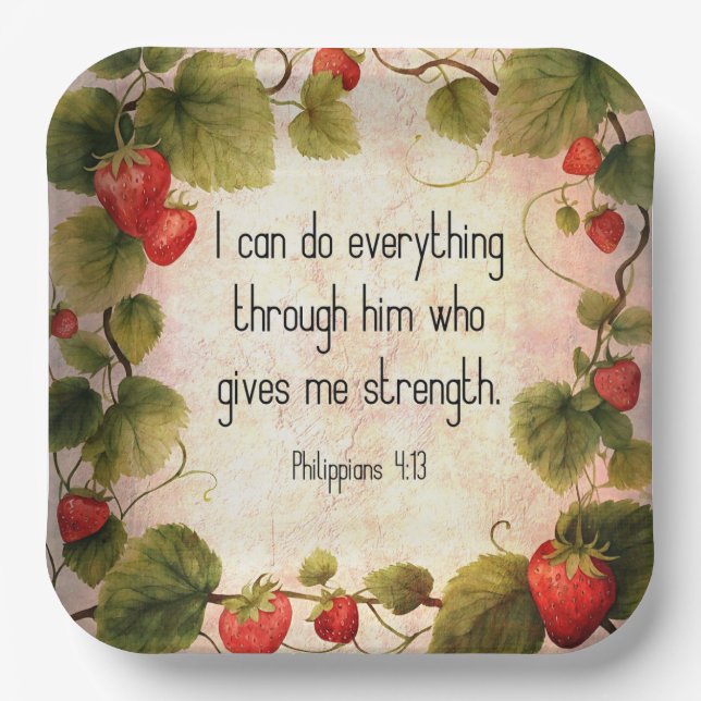 Philippians 4:13 Bible Verse on Timeless Design Paper Plate (Front)
