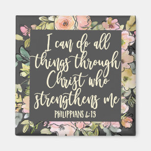 Philippians 4:13 Bible Verse Pretty Pastel Floral Magnet