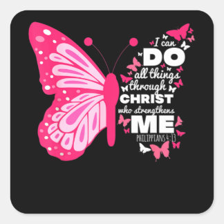 Philippians 4 13 Butterfly Christ Bible Verse Square Sticker