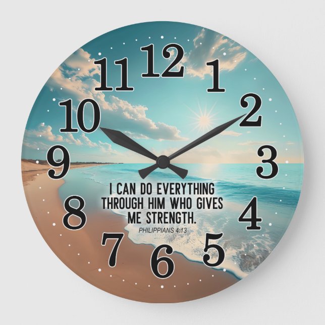 Philippians 4:13 Can Do Everything in God Bible Large Clock (Front)