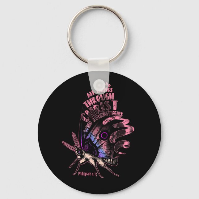 Philippians 4 13 Christian Bible Verse Butterfly Key Ring (Front)