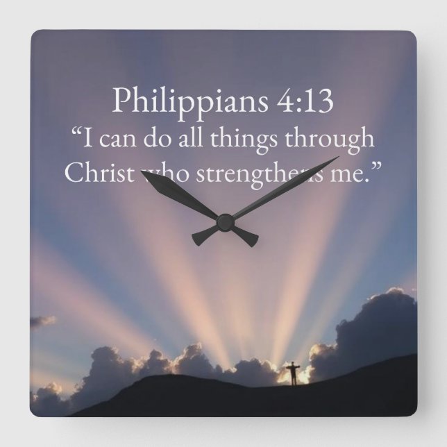 Philippians 4:13 Christian Square Wall Clock (Front)