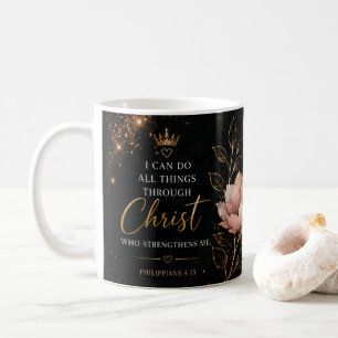 Philippians 4:13 Floral Christian Coffee Mug