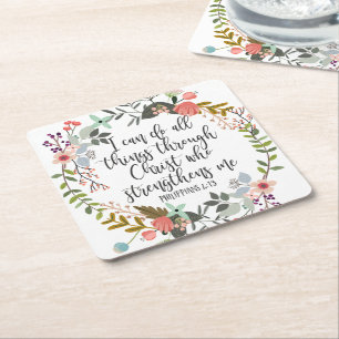 Philippians 4:13 I can do all things Square Paper Coaster