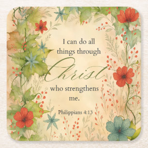 Philippians 4:13 I Can Do All Things Vintage Botan Square Paper Coaster