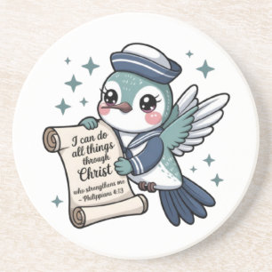Philippians 4:13 Navy Sailor Hummingbird Coaster