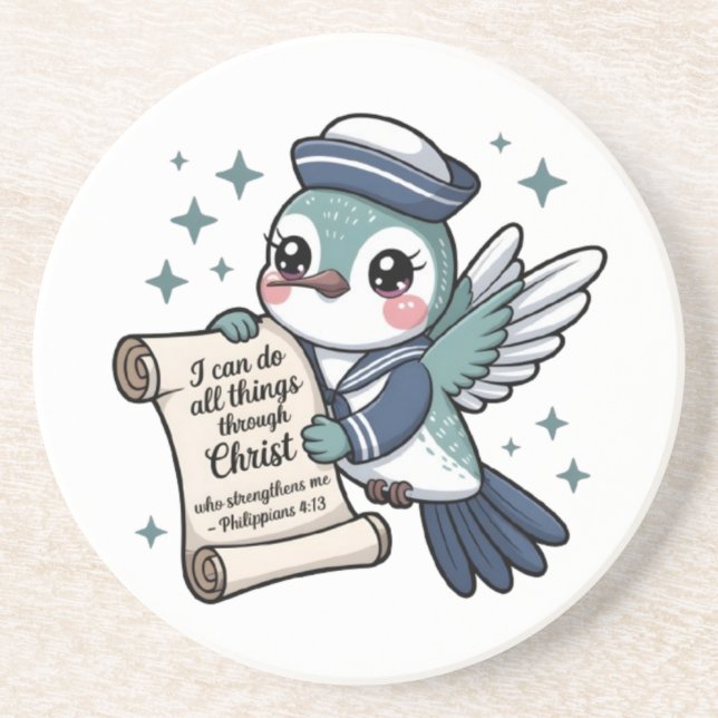 Philippians 4:13 Navy Sailor Hummingbird Coaster (Front)