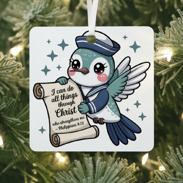Philippians 4:13 Navy Sailor Hummingbird Ornament (Insitu)