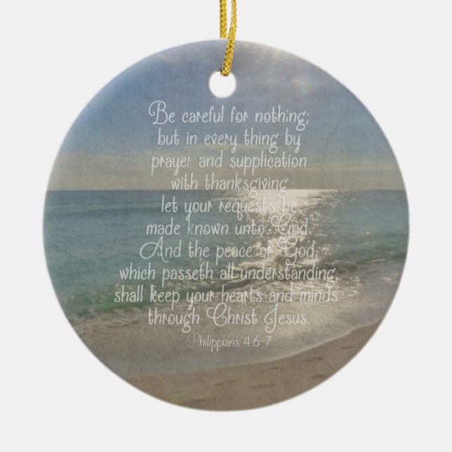 Philippians 4:13 Peace Bible Verse Beach Christian Ceramic Ornament (Front)