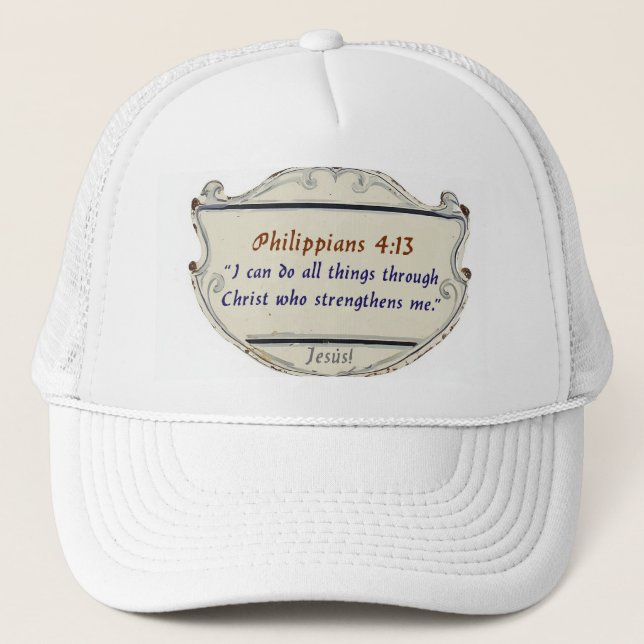 Philippians 4:13 Shield Trucker Hat (Front)