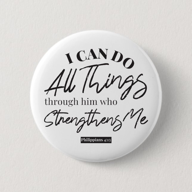 Philippians 4:13 white ver 6 cm round badge (Front)