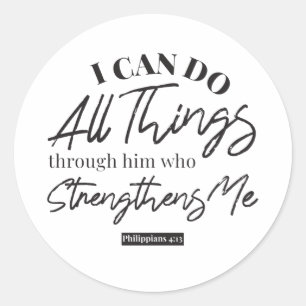 Philippians 4:13 white ver classic round sticker
