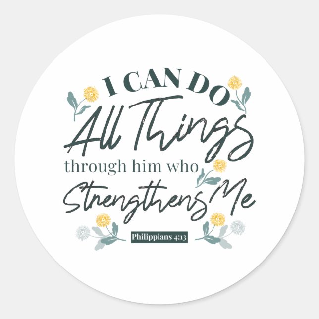 Philippians 4:13 with floral art white ver Sticker (Front)