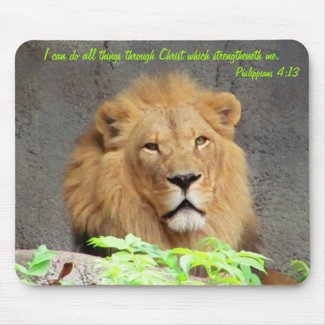 Philippians 4:13 with Male Lion Mouse Pad (Front)