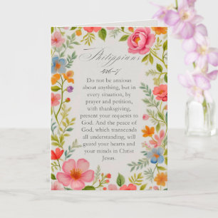Philippians 4:6–7 Bible Verse Floral Watercolor  Card